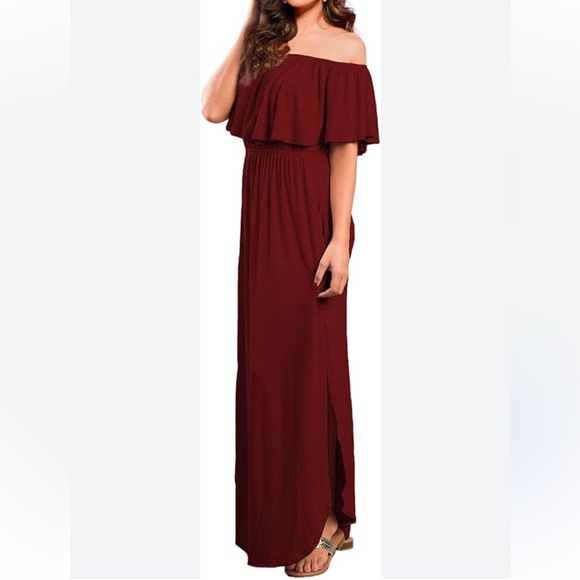 verabendi Dresses & Skirts - Verabendi Off the Shoulder Summer Long Burgundy Red Dress Size 8/10